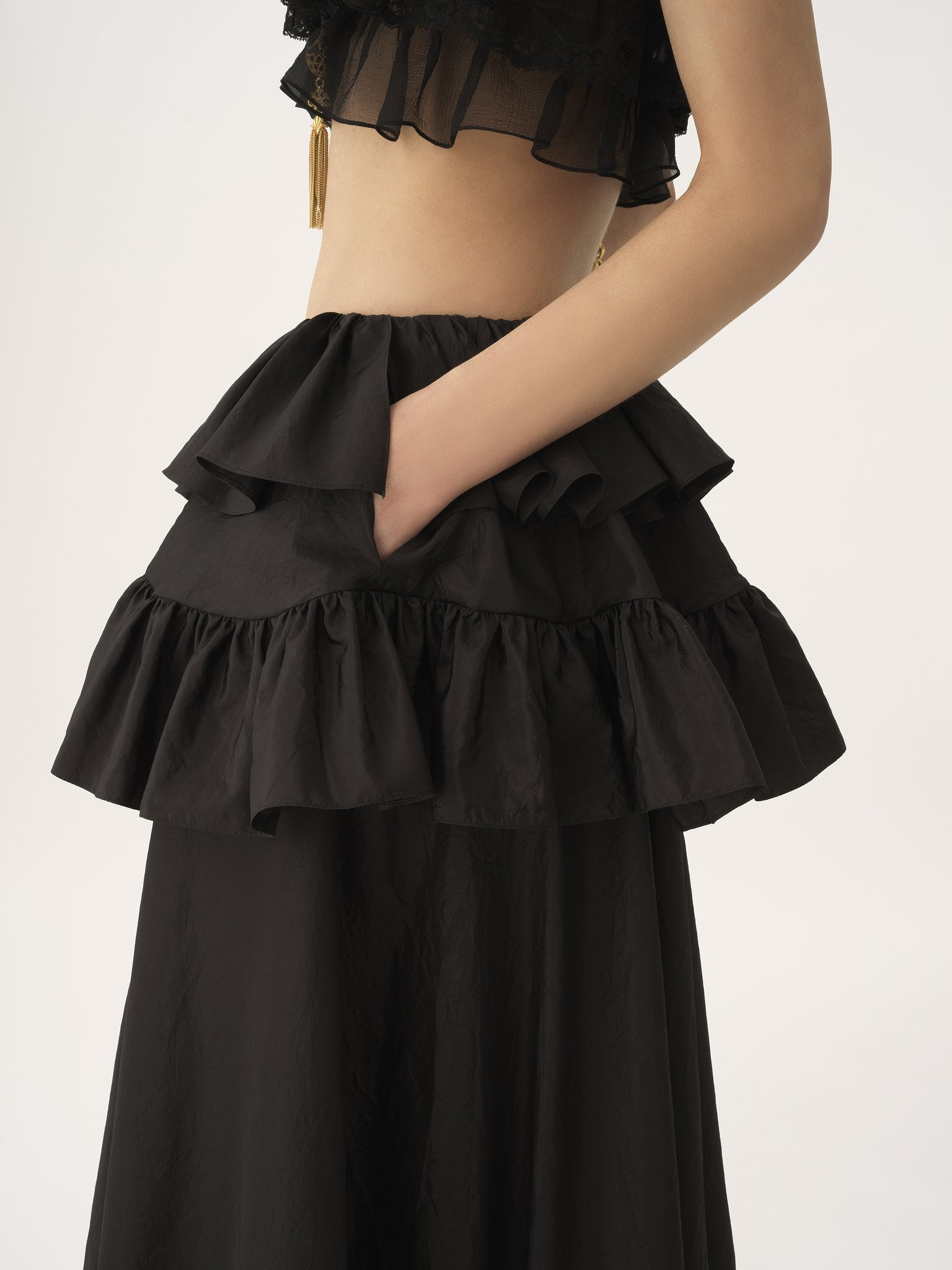 TIERED MAXI SKIRT IN WASHED SILK TAFFETA - 7