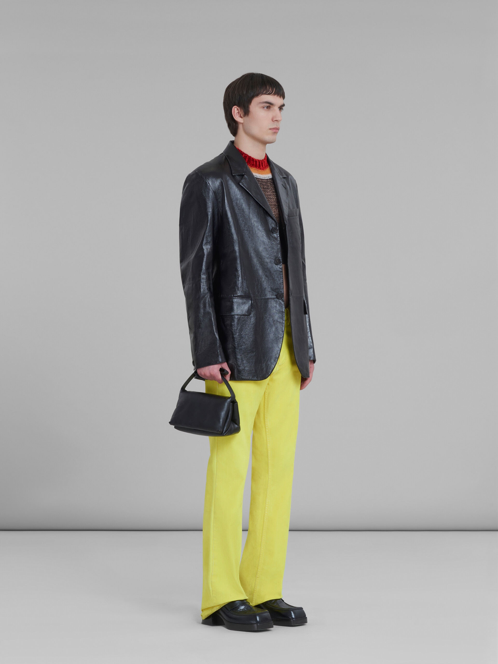 YELLOW FLARED 5 POCKET TROUSERS IN FLOCKED DENIM - 5