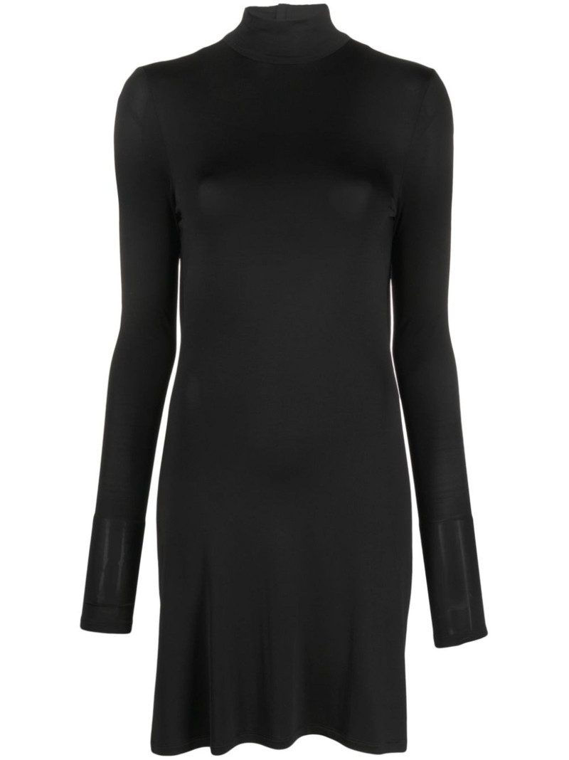 high-neck draped-back minidress 1