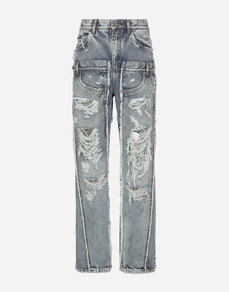 Patchwork denim jeans with ripped details - 1