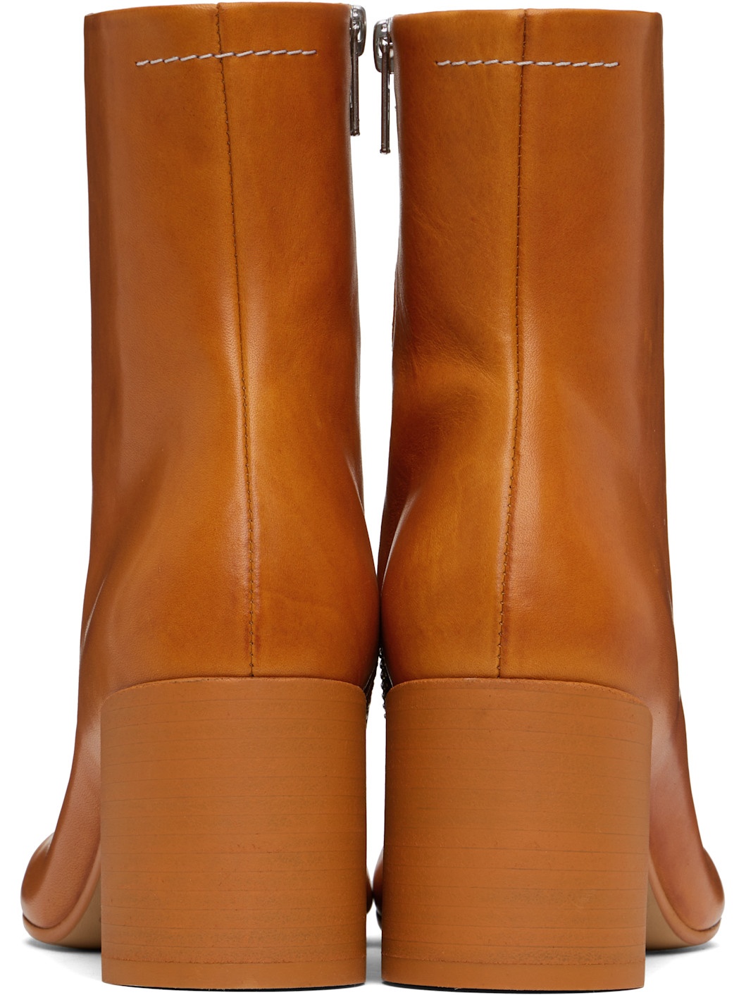 Tan Stitch-out Leather Ankle Boots - 2