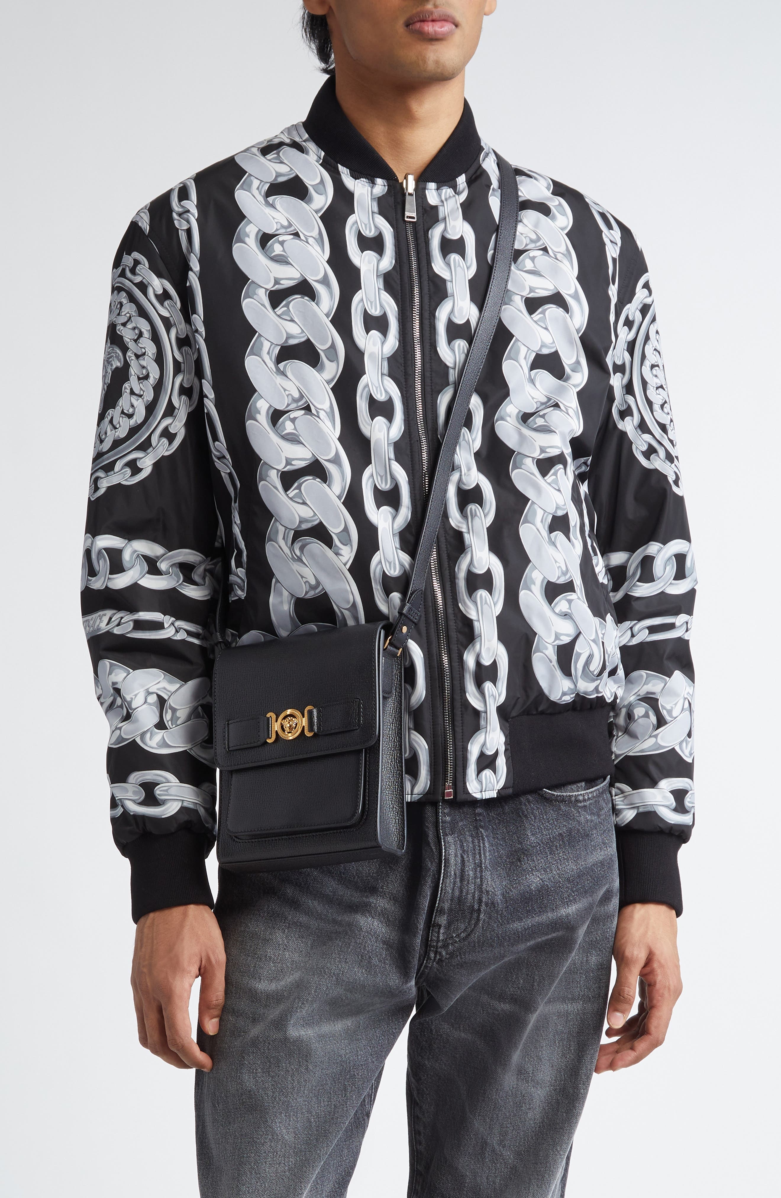 Versace Medusa '95 Leather North/South Messenger Bag in Black Versace Gold at Nordstrom - 2