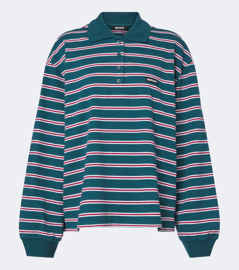 Striped cotton-blend piqué polo sweater 1