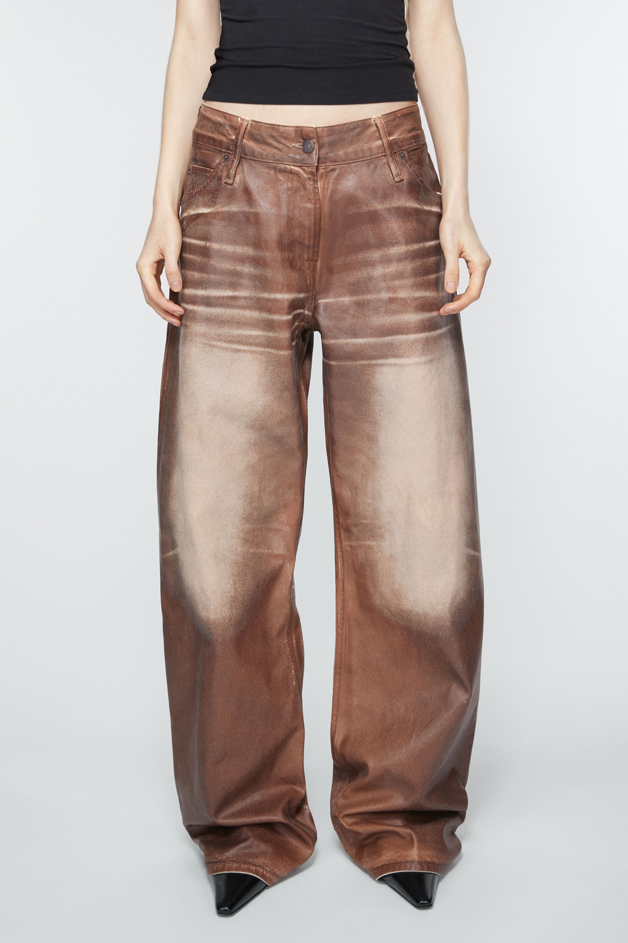 Relaxed fit waxed jeans - Caramel/white - 2