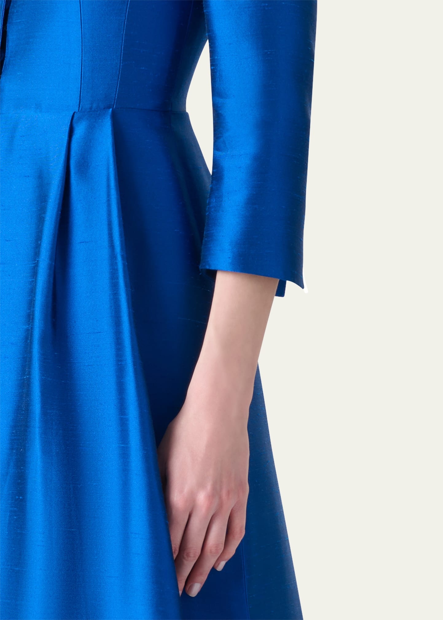 Three-Quarter Sleeve Flared Long Silk Coat Dress - 5