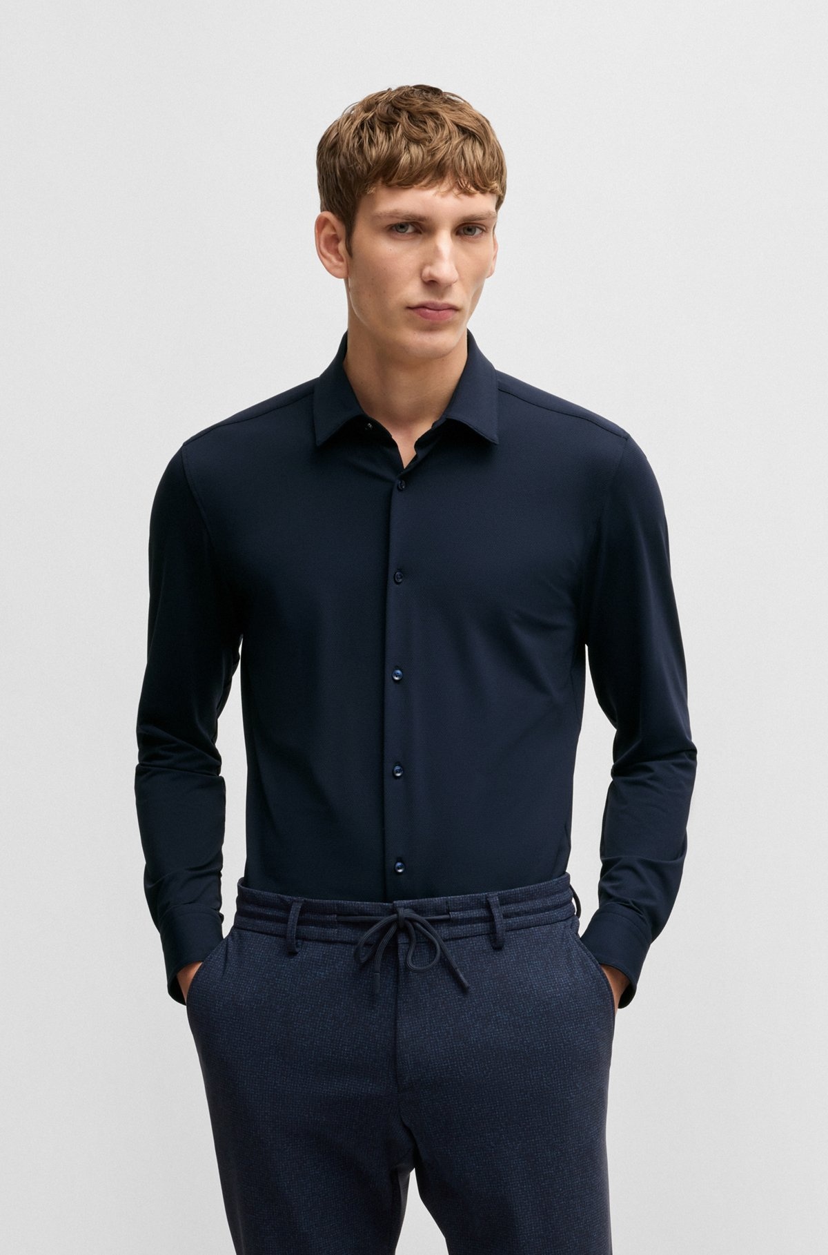 SLIM-FIT SHIRT IN STRUCTURED PERFORMANCE-STRETCH JERSEY - 2