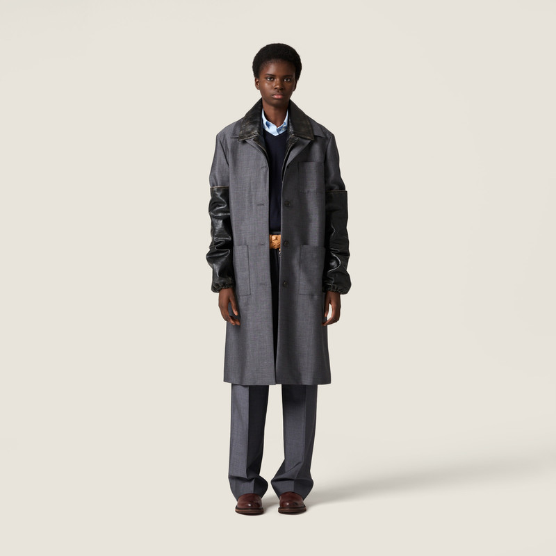 Miu Miu Single-breasted kid mohair and leather coat outlook
