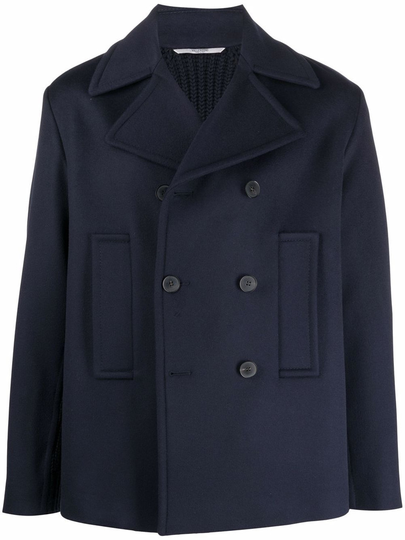 ribbed-panel double-breasted coat 1