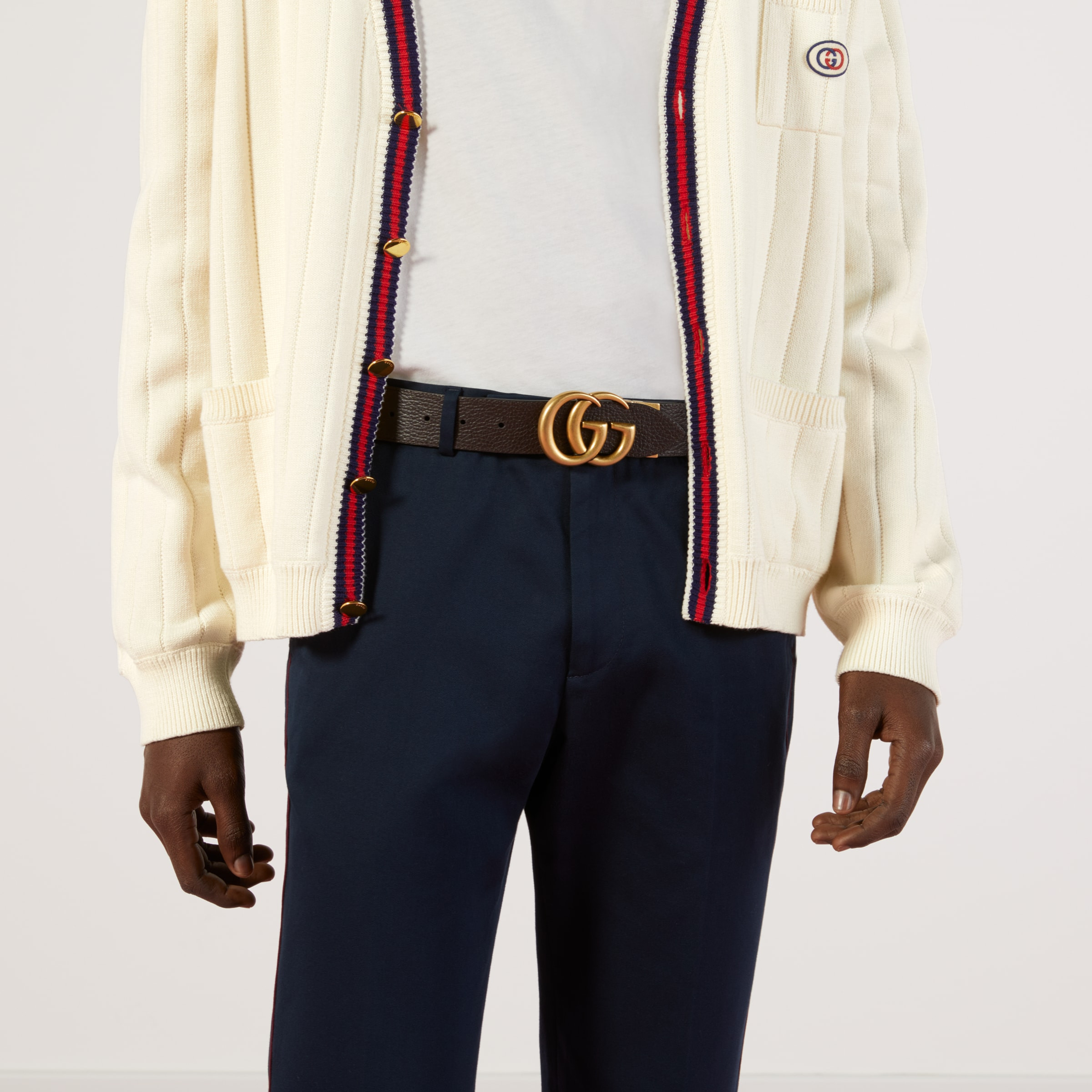 Reversible leather belt with Double G buckle - 4