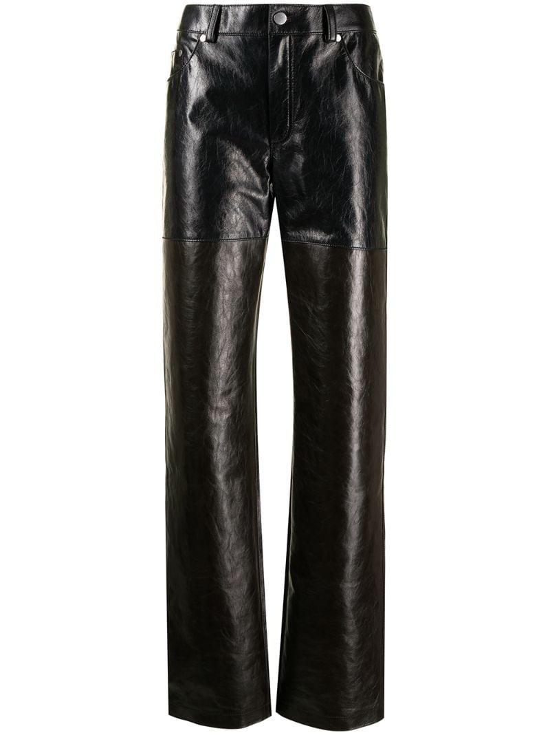 contrast-stitching leather trousers - 1