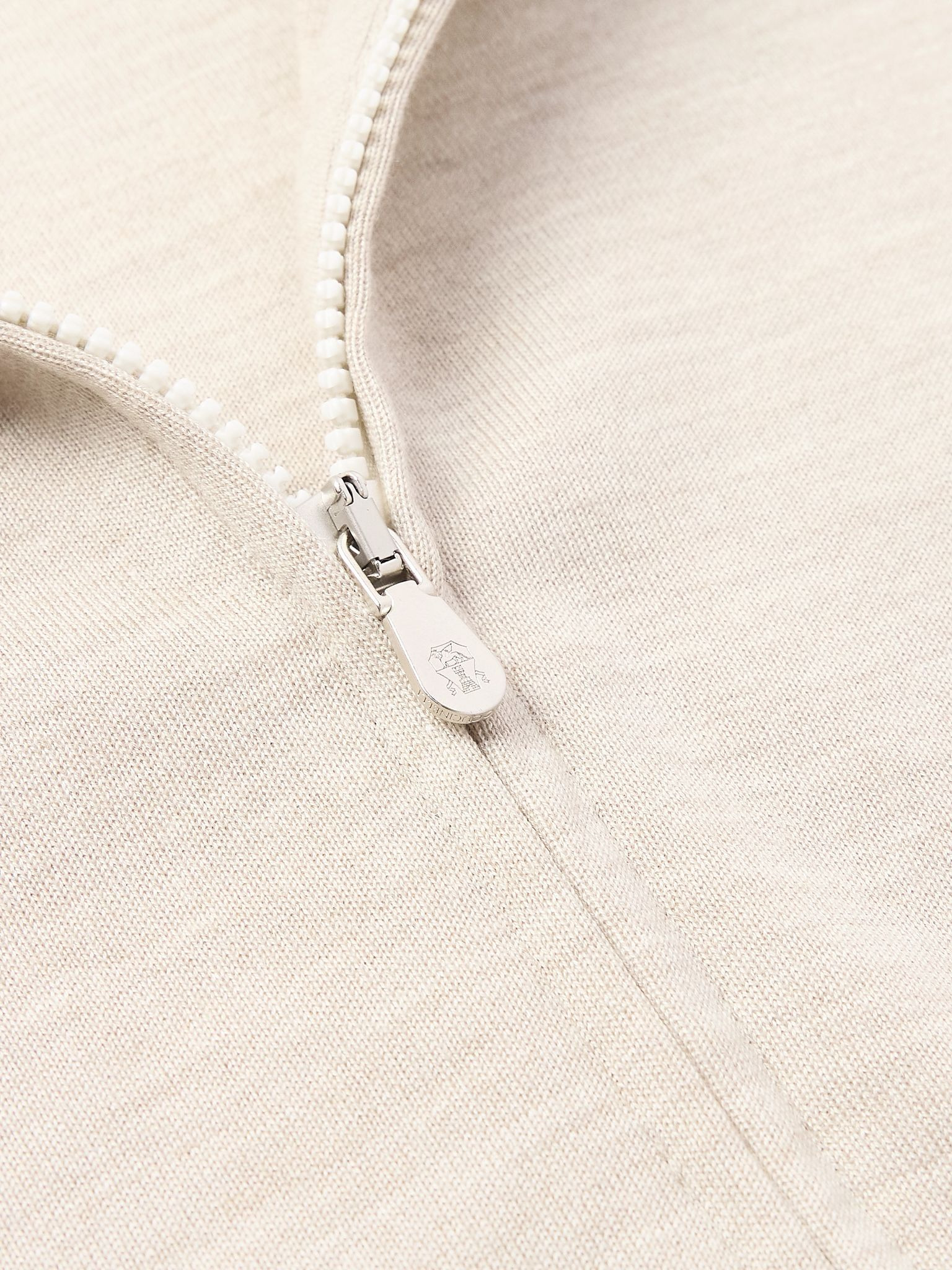 Cashmere-Blend Zip-Up Hoodie Beige - 4