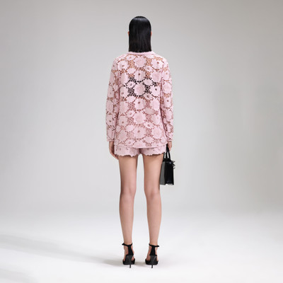 self-portrait Pink 3D Cotton Lace Shorts outlook