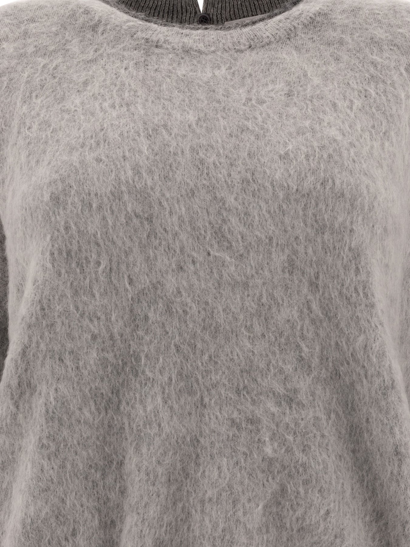 Mohair, Wool, Cashmere And Silk Sweater With Monili Knitwear Grey - 3