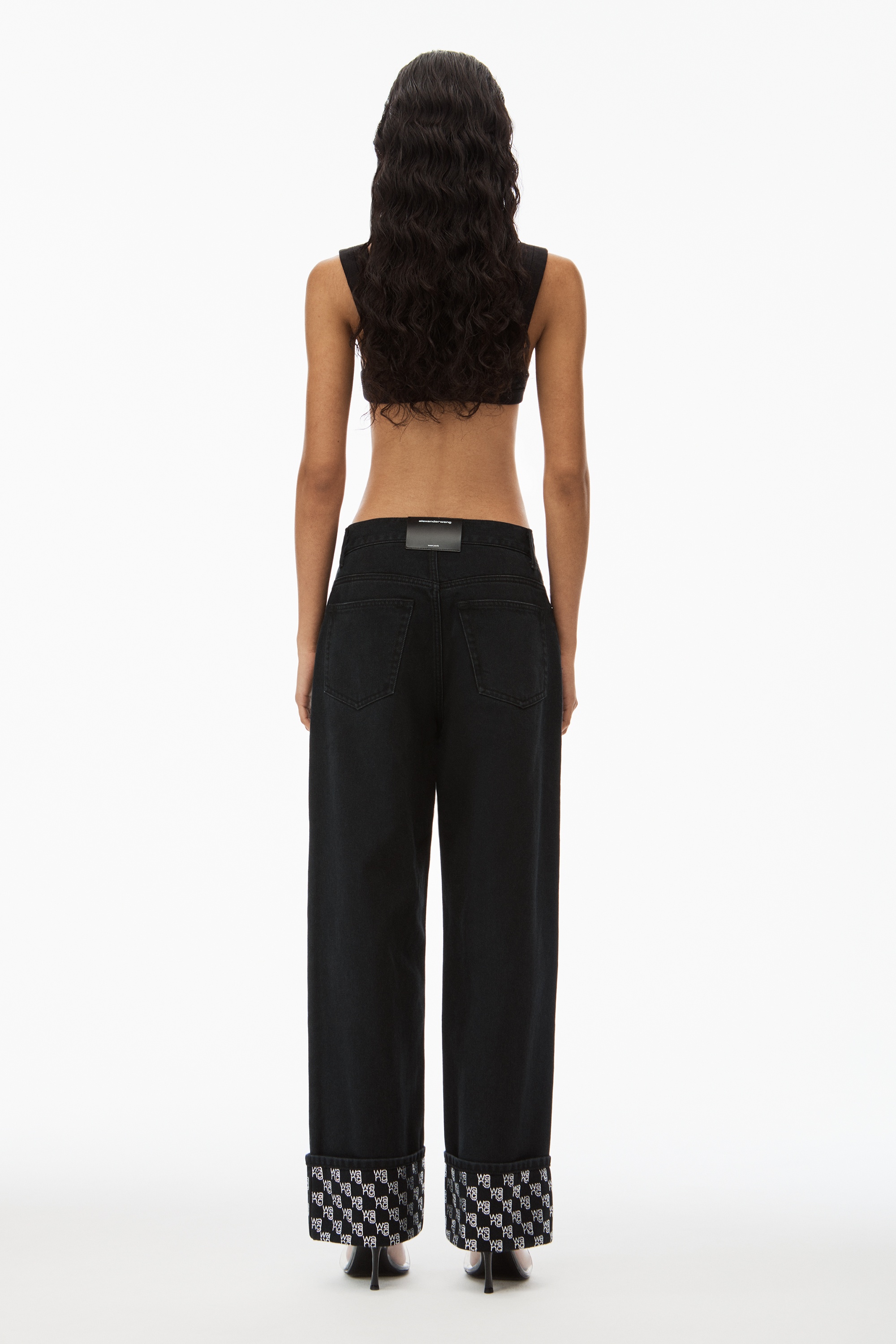 crystal hotfix cuff straight jean in denim - 4