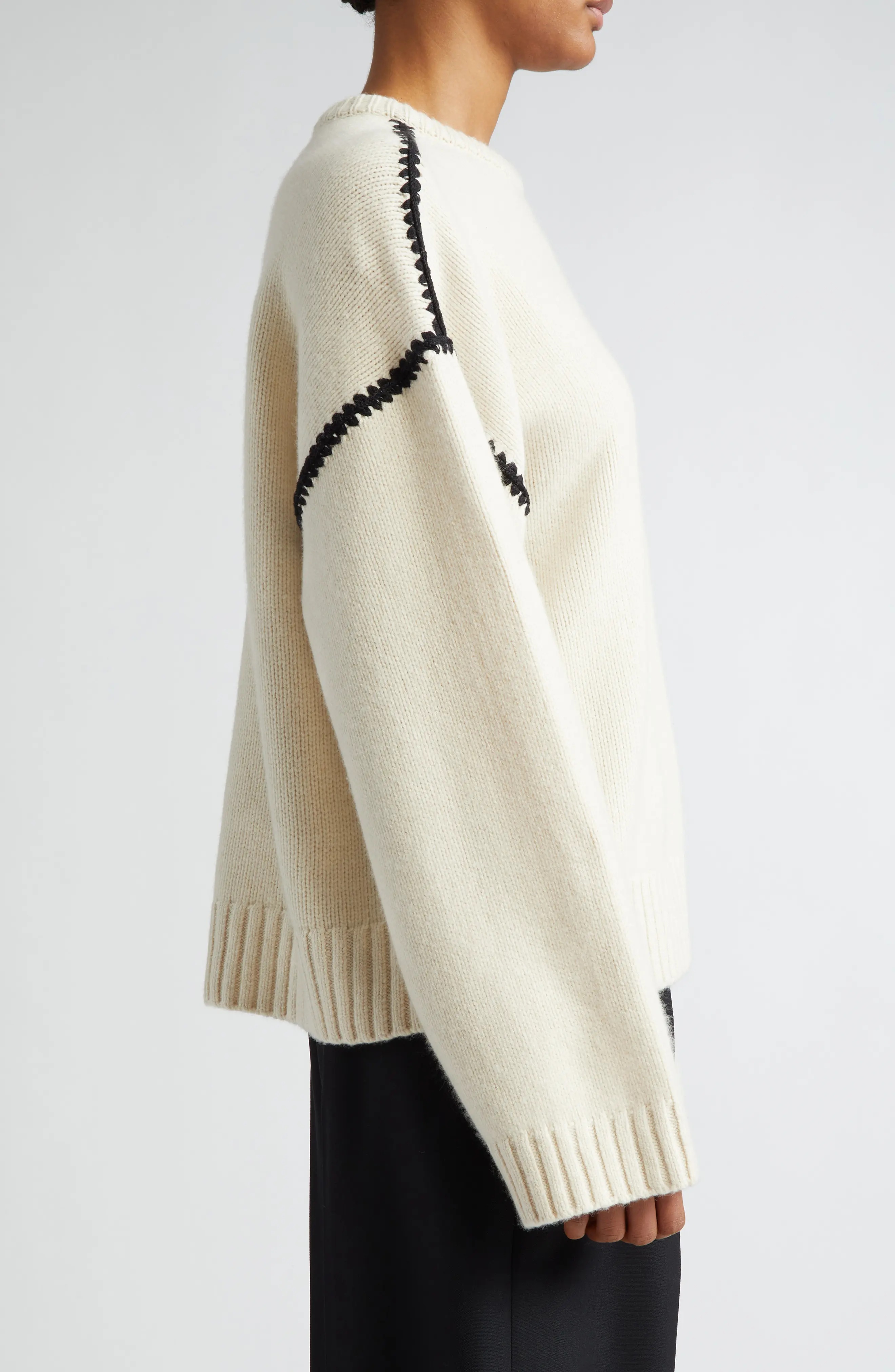 Shell Stitch Trim Wool, Cashmere & Cotton Sweater - 4
