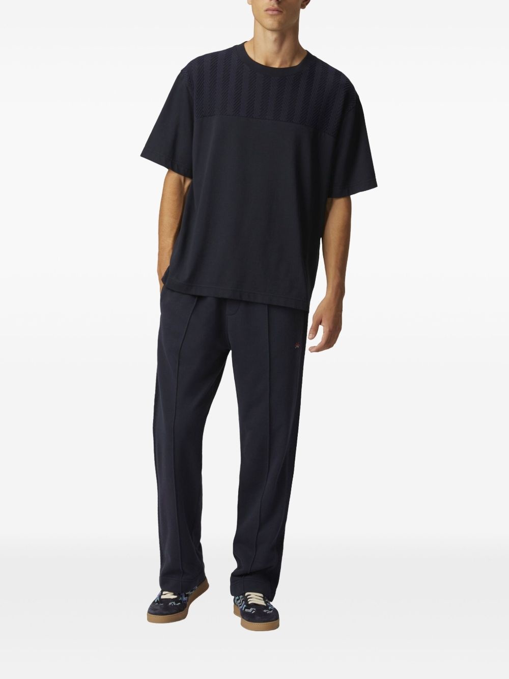 zigzag-embroidery cotton track pants - 2