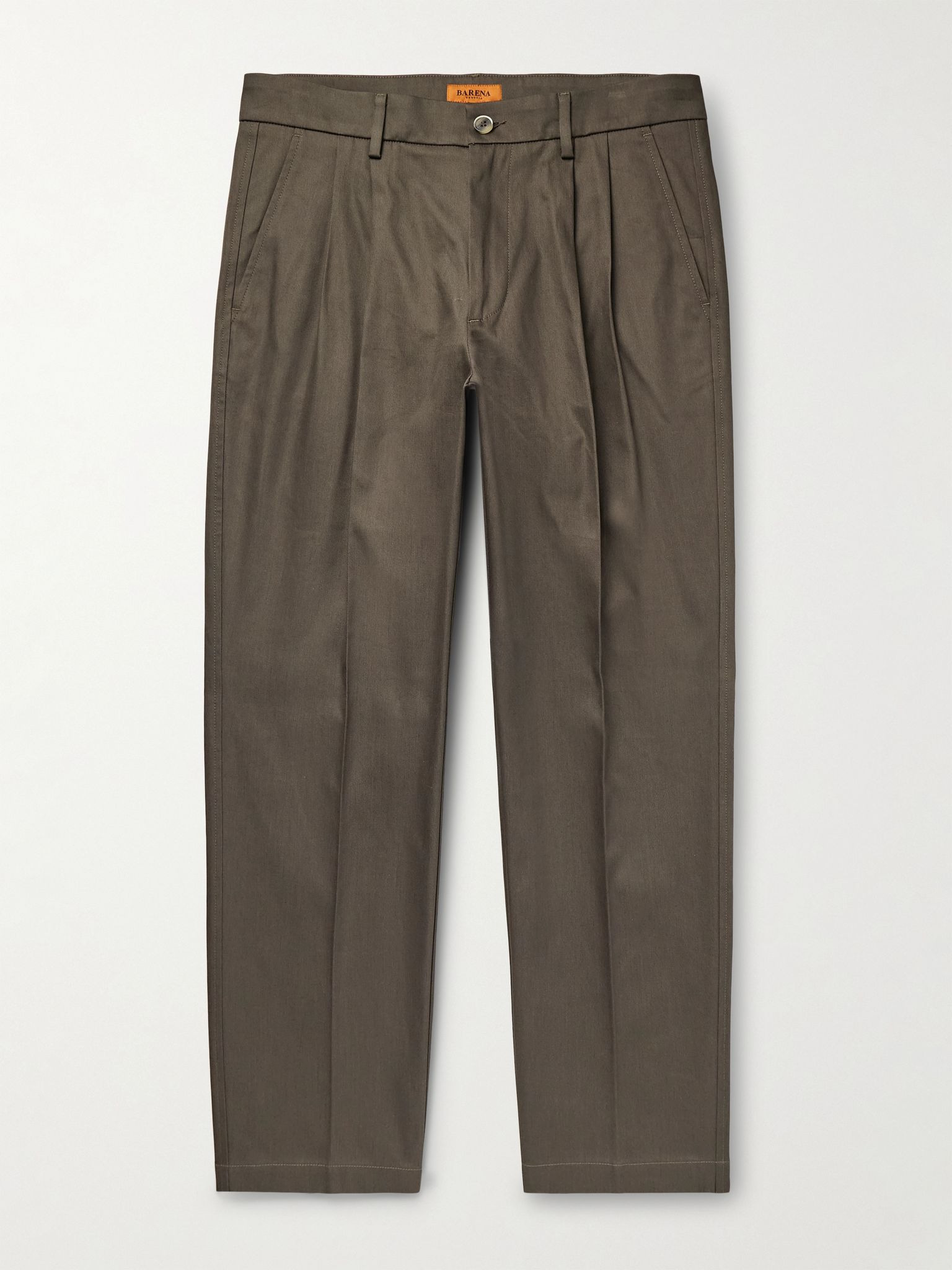 Nerio Straight-Leg Pleated Cotton-Twill Suit Trousers Green - 1