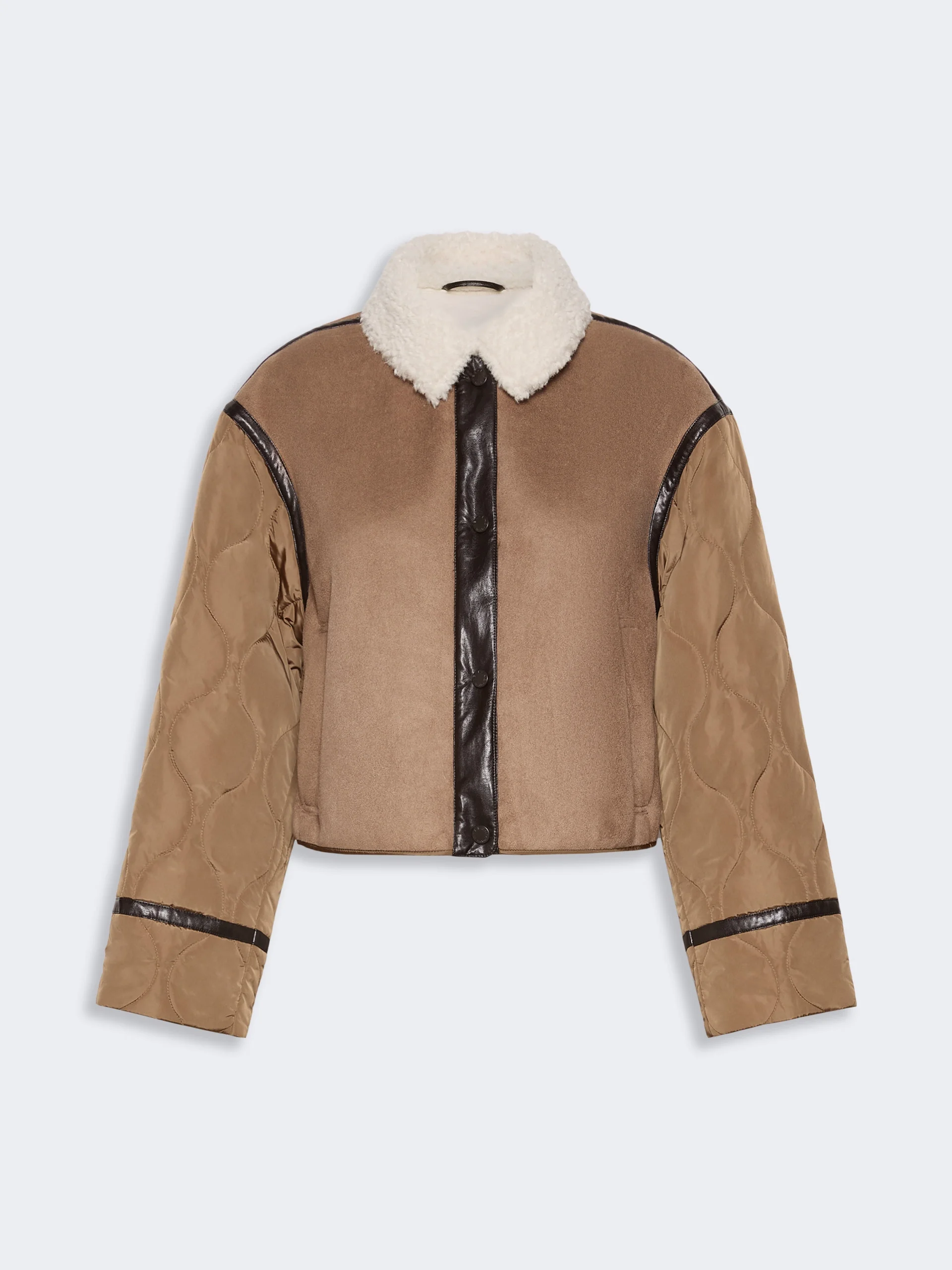 GESSATI Suede-effect and technical fabric cropped jacket - CAMEL - 1