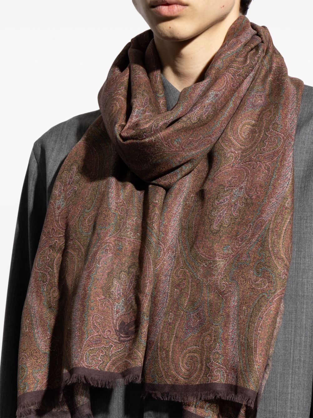 paisley-print frayed-edge scarf - 4