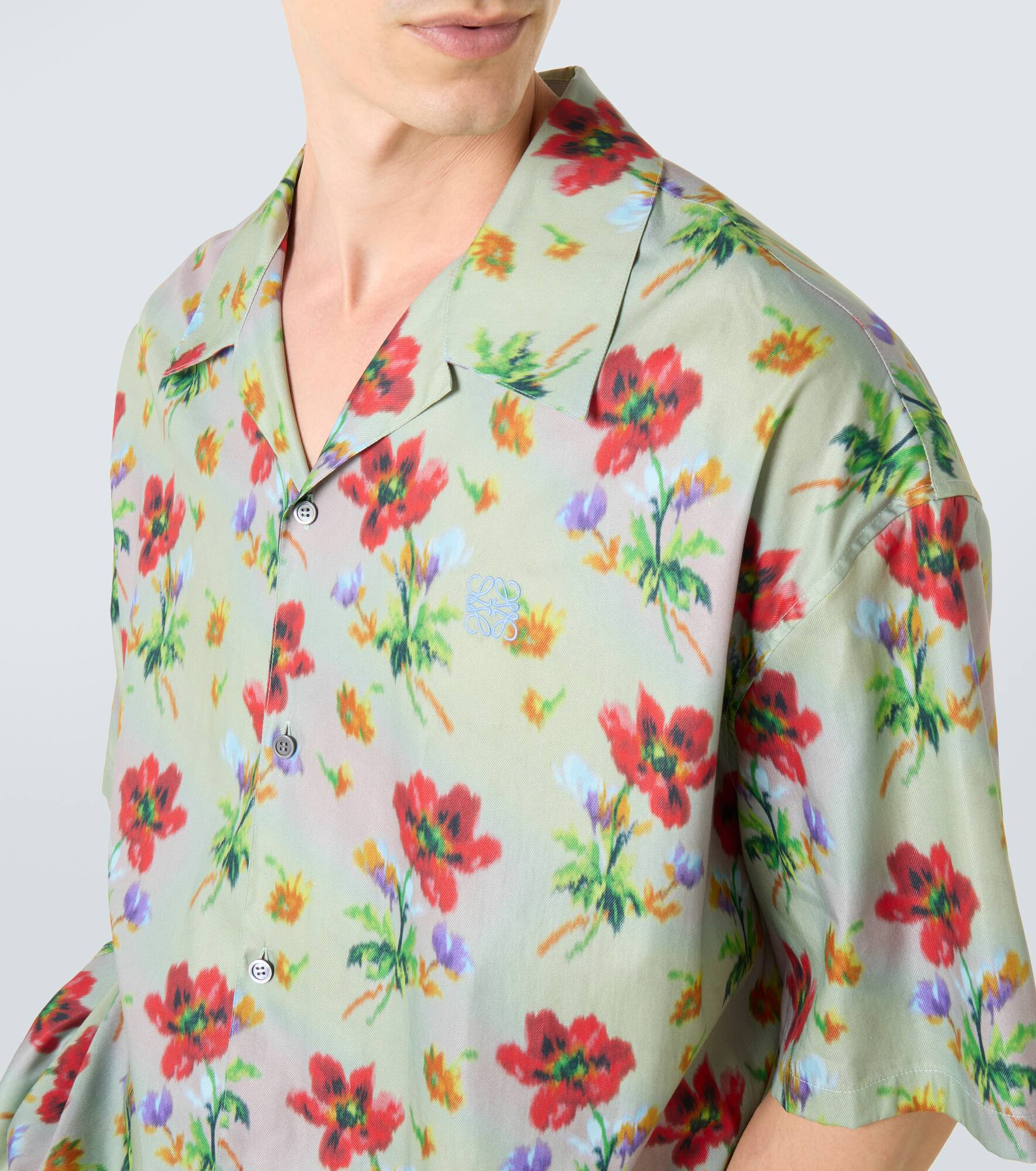 Floral cotton and silk twill bowling shirt - 5