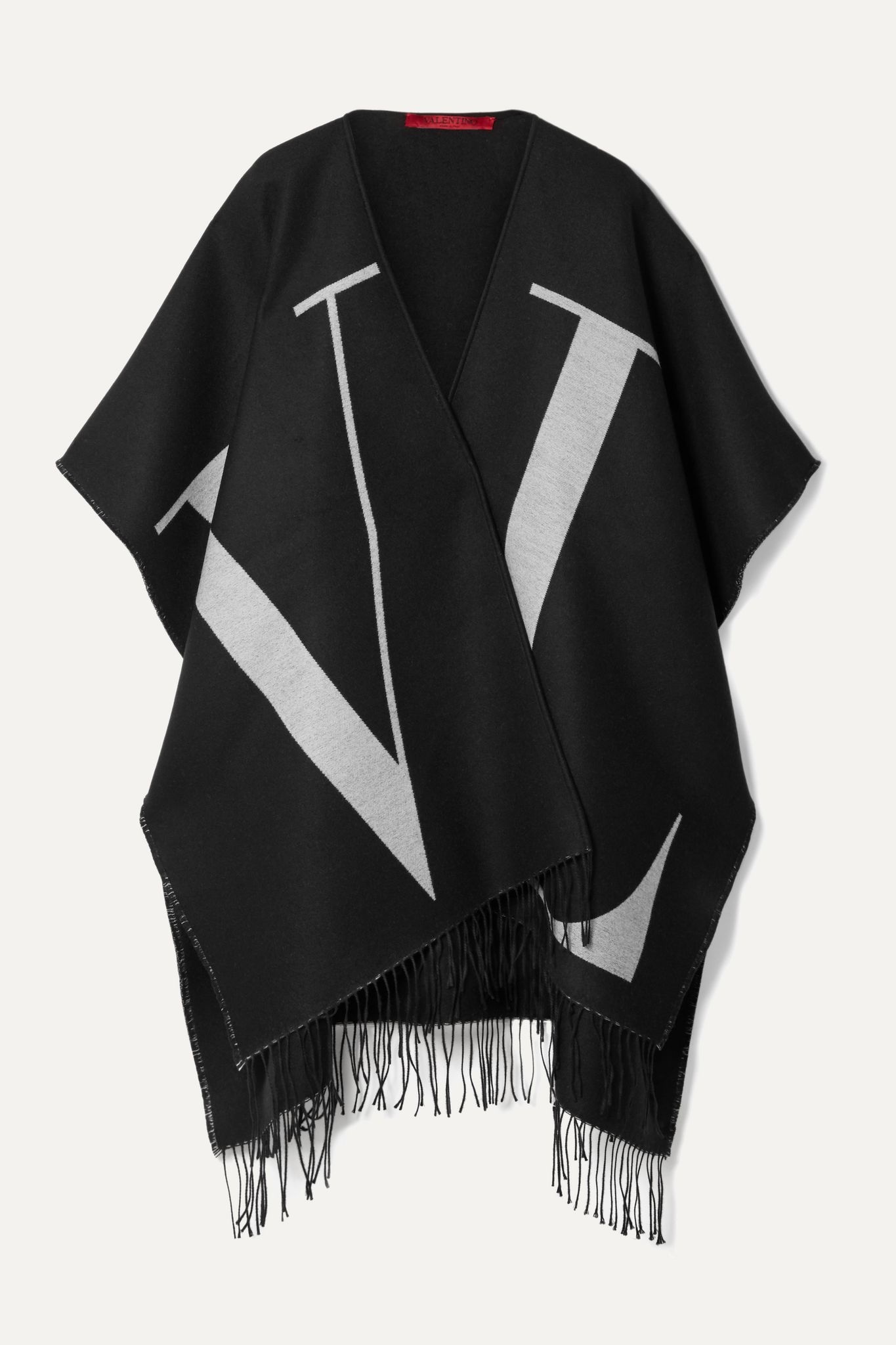 Fringed wool and silk-blend jacquard wrap - 1