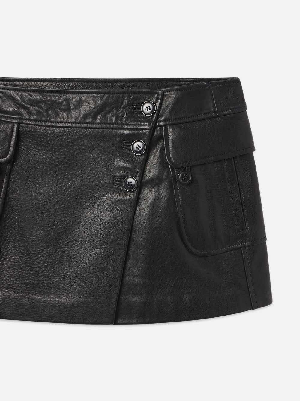 Leather Cargo Mini Skirt in Black - 2