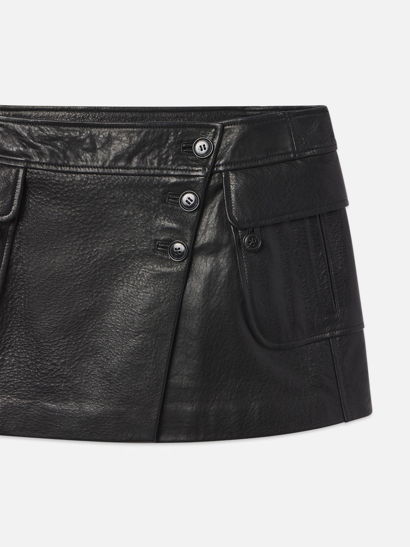 FRAME Leather Cargo Mini Skirt in Black outlook