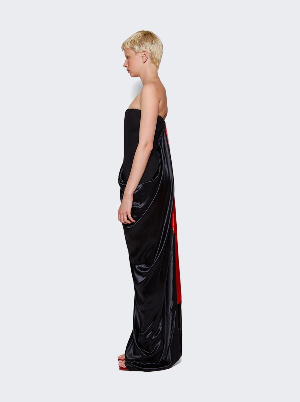 Long Color Block Dress Black and Red - 4