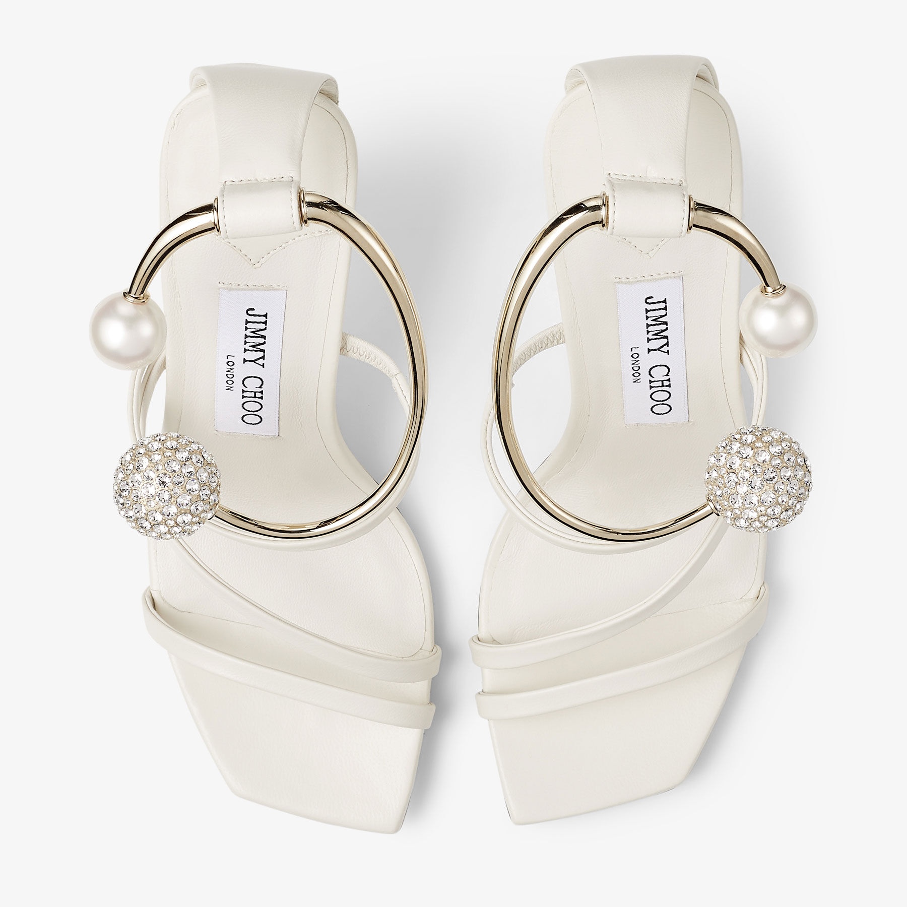 Ottilia 90
Latte Nappa Leather Sandals with Crystal and Pearl Strap - 4