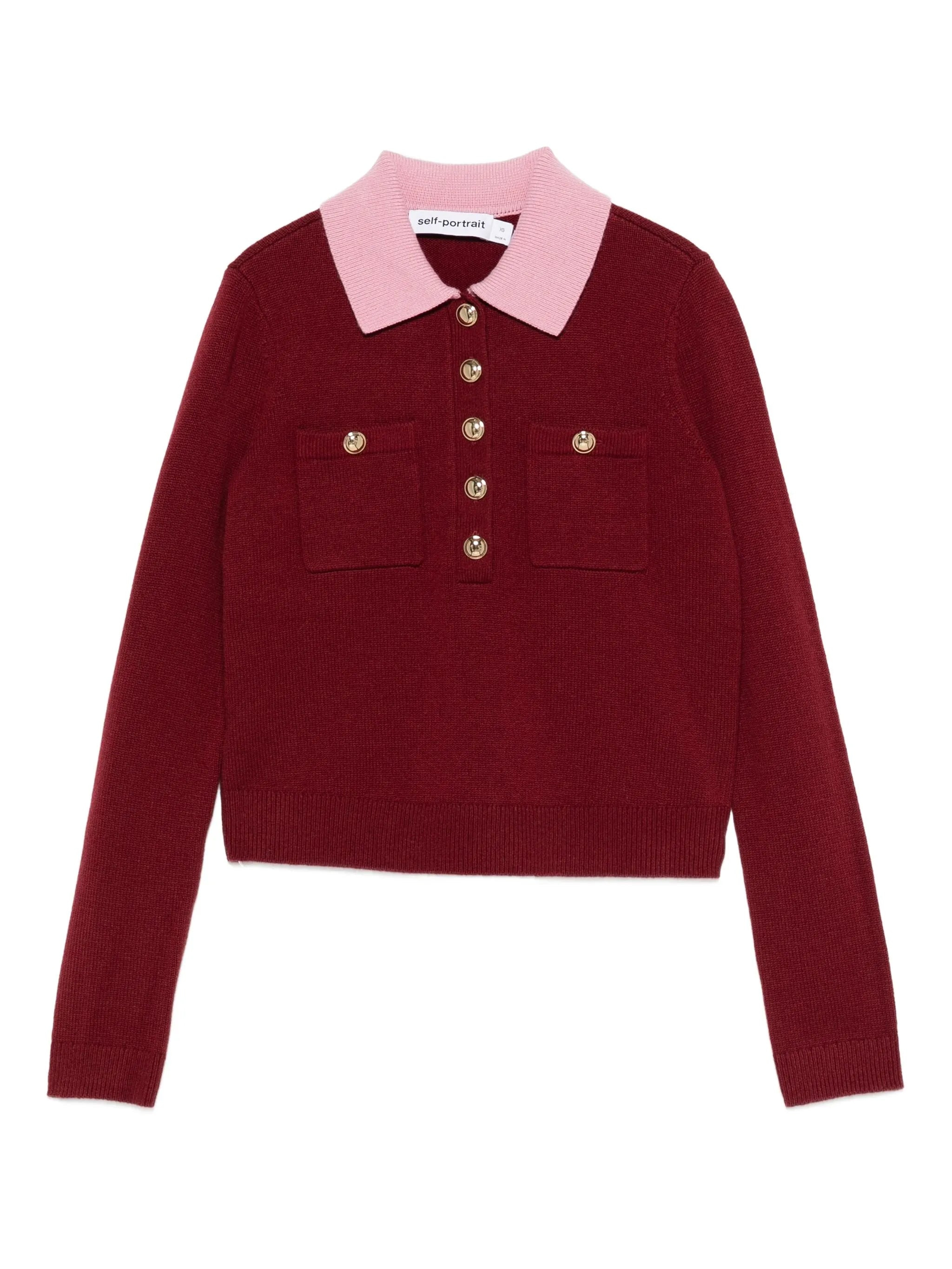 Self-portrait Contrast-collar Polo Top - 1