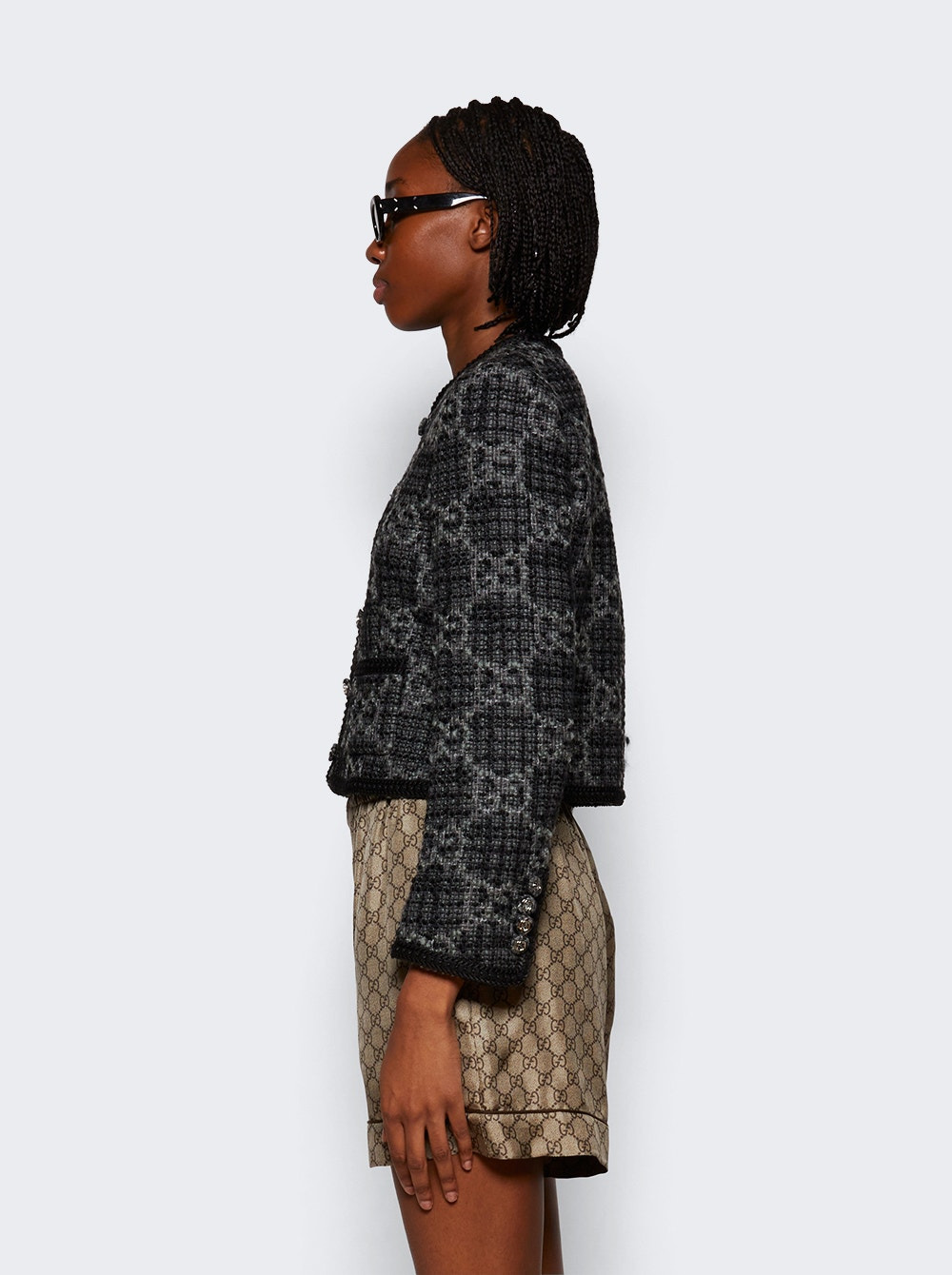 Gg Tweed Jacket Dark Grey - 4