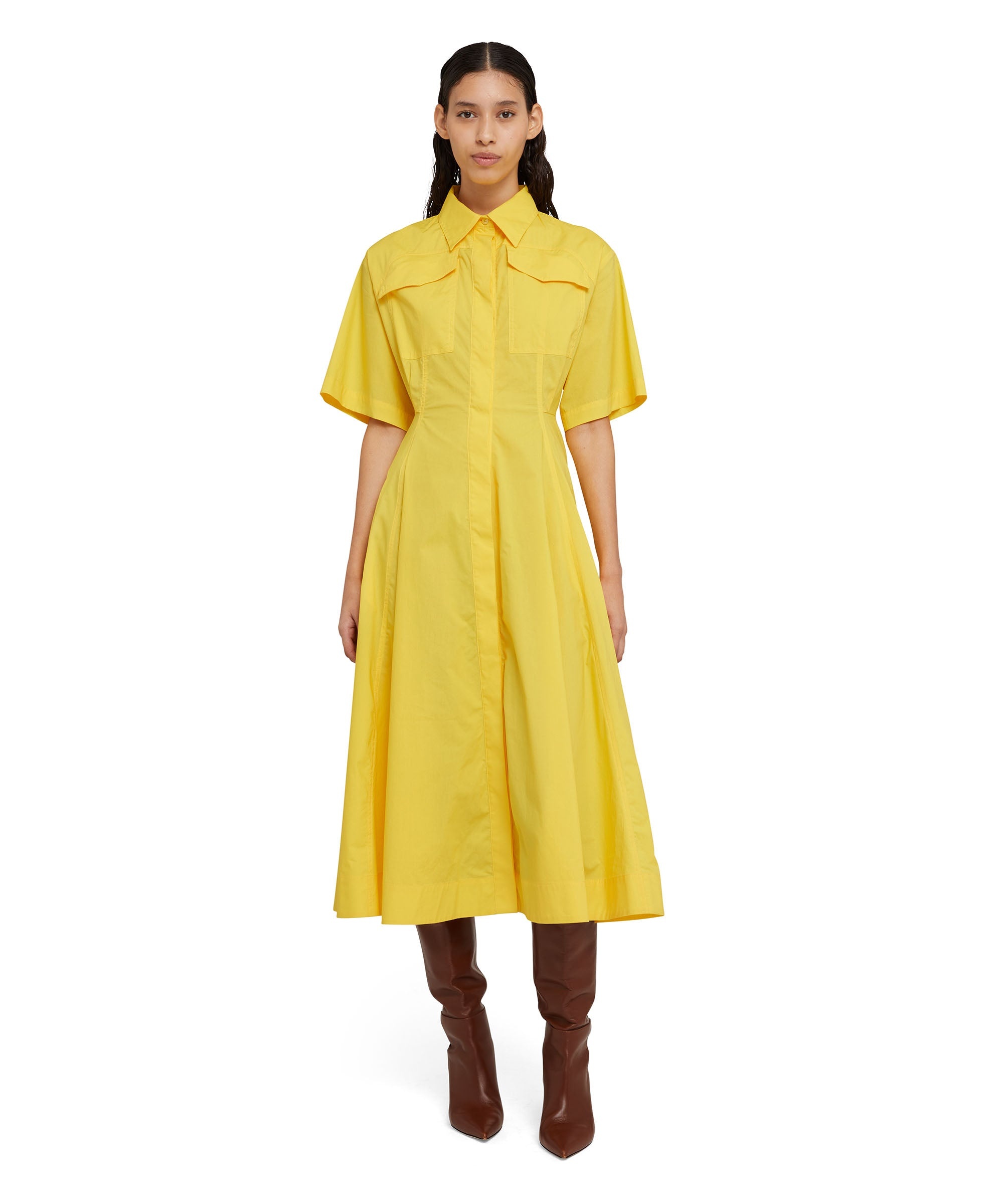 Cotton midi dress with short sleeves and circle skirt - 3