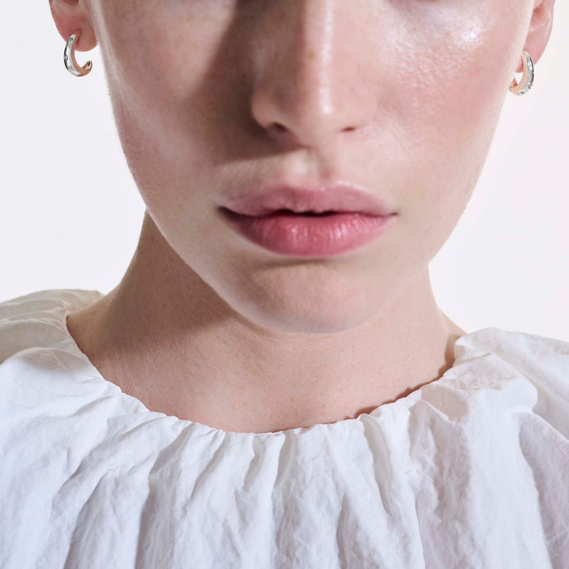 Surf J Hoop Earrings, Silver, Diamonds, 15MM 5