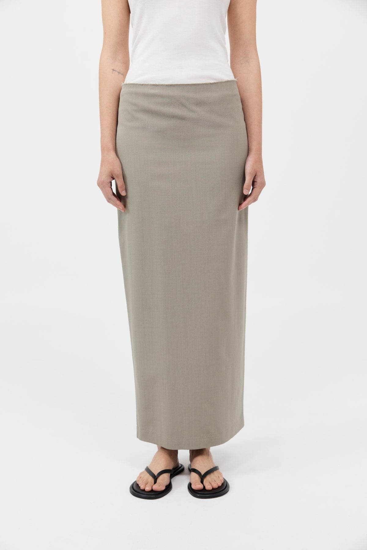 Raw Edge Column Maxi Skirt - Moss Grey - 3