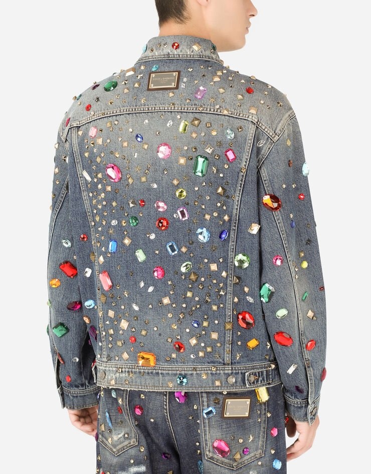 Oversize denim jacket with crystal and stud embellishment - 5