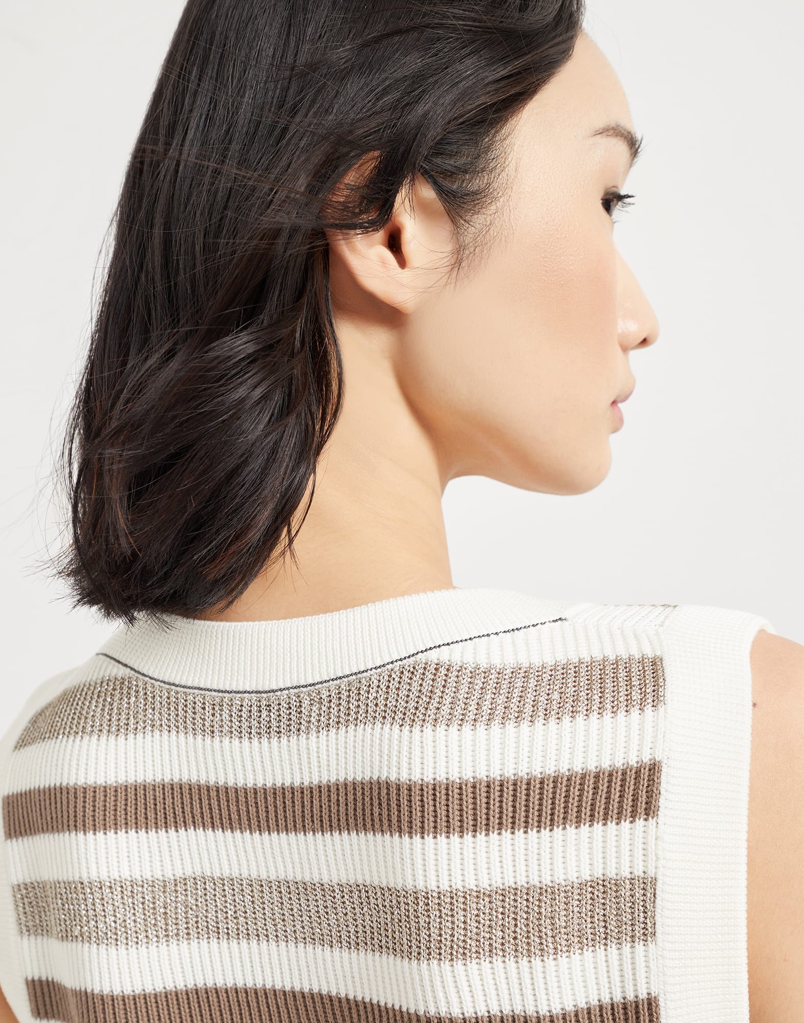 Sparkling striped cotton knit top with monili - 3