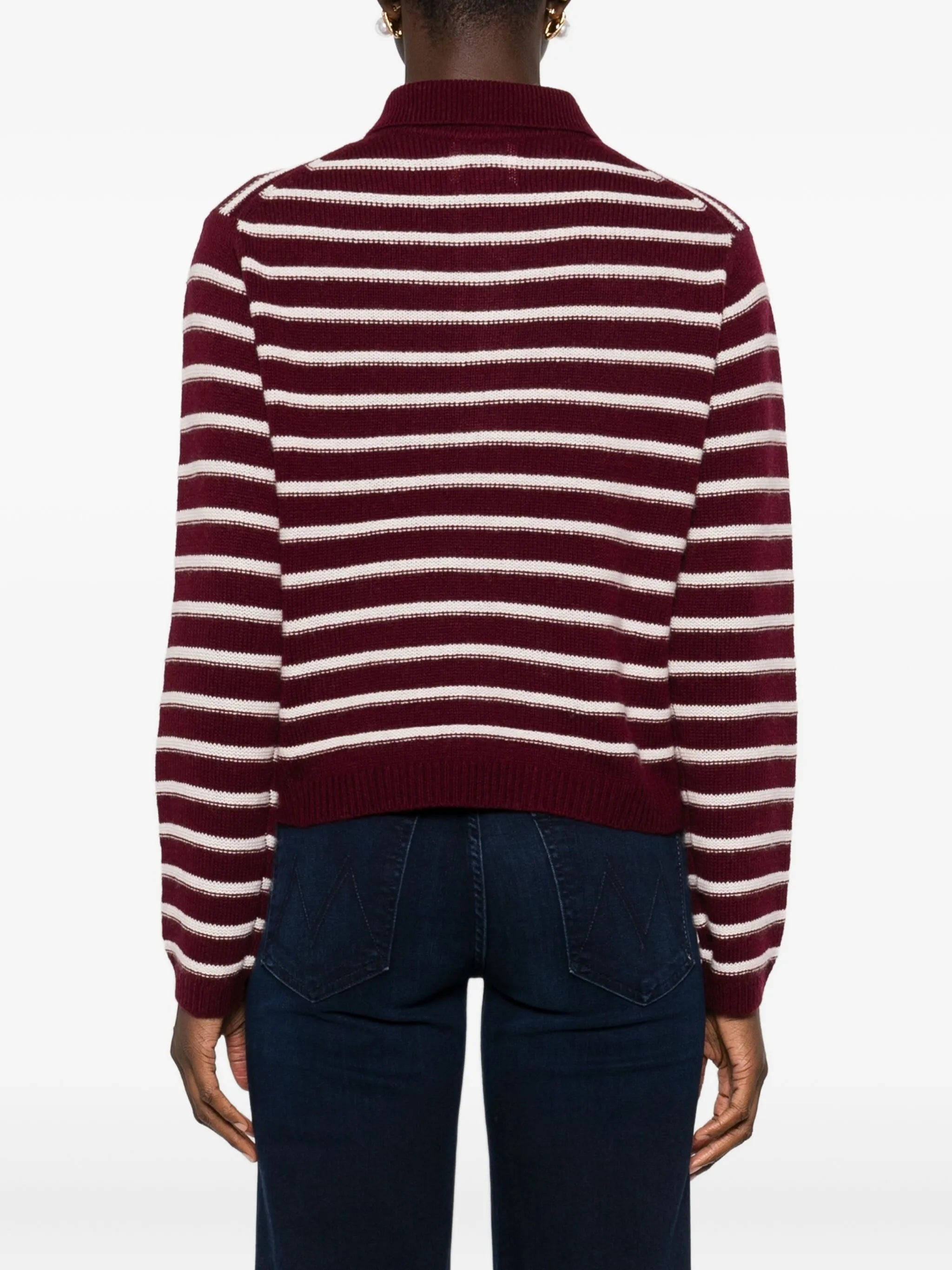 Allude Striped Button-placket Polo Top - 2