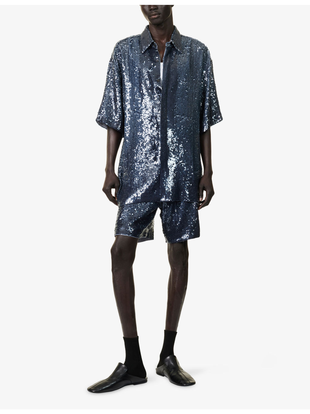 Sequin-Embellished Short-Sleeves Woven Shirt - 2