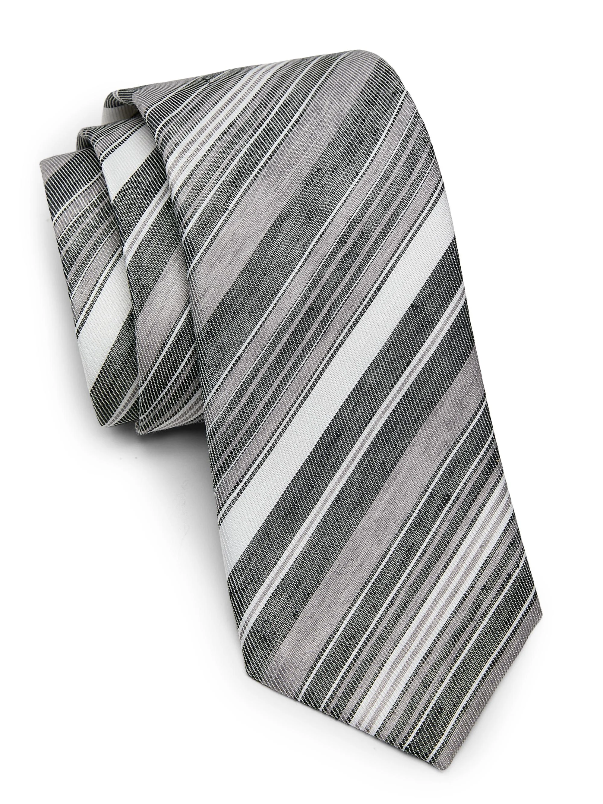 Men's Striped Linen-Silk Tie - Grigio Chiaro - 1