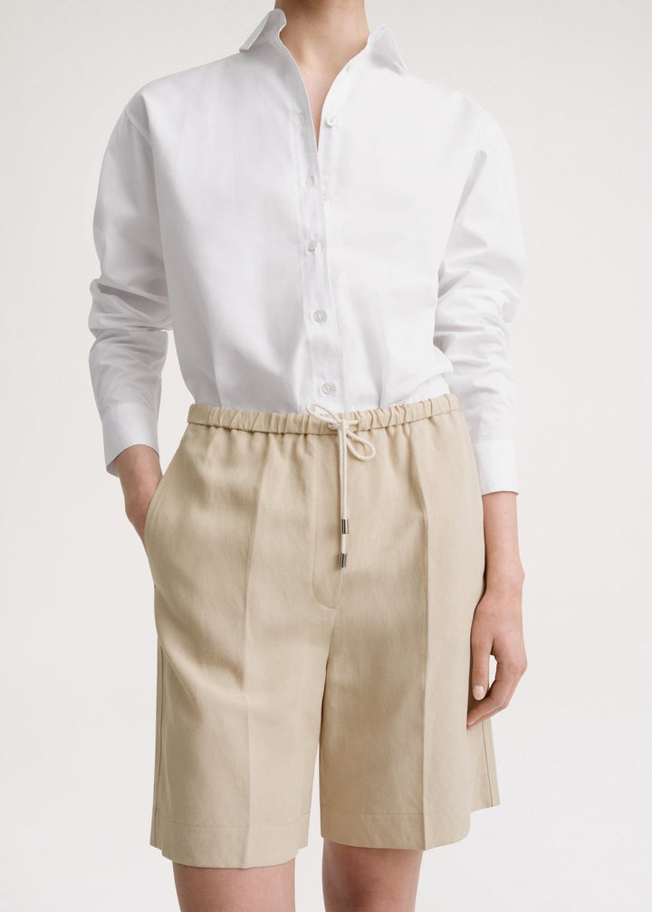 Totême - Overcast Beige Pleated Cotton Twill Shorts