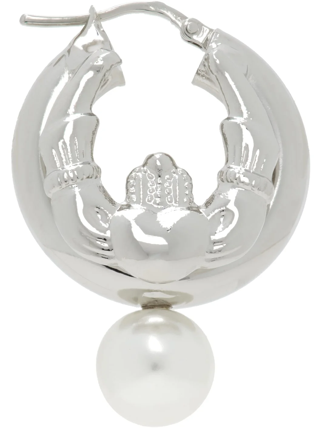 Stacked Claddagh & Faux-Pearl Hoop Earring - 1