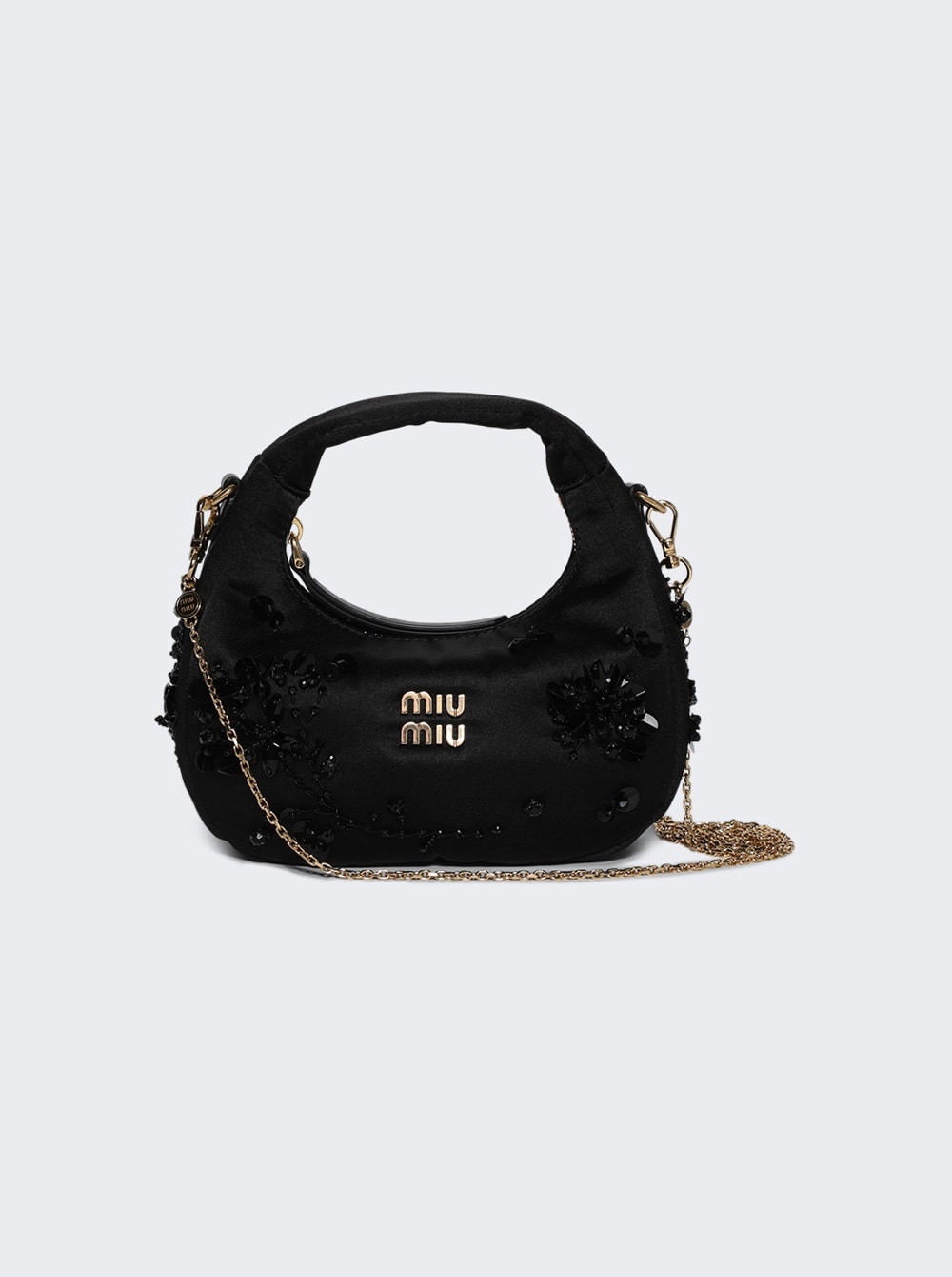 Miu Miu Wander Embroidered Duchesse Mini Bag Black