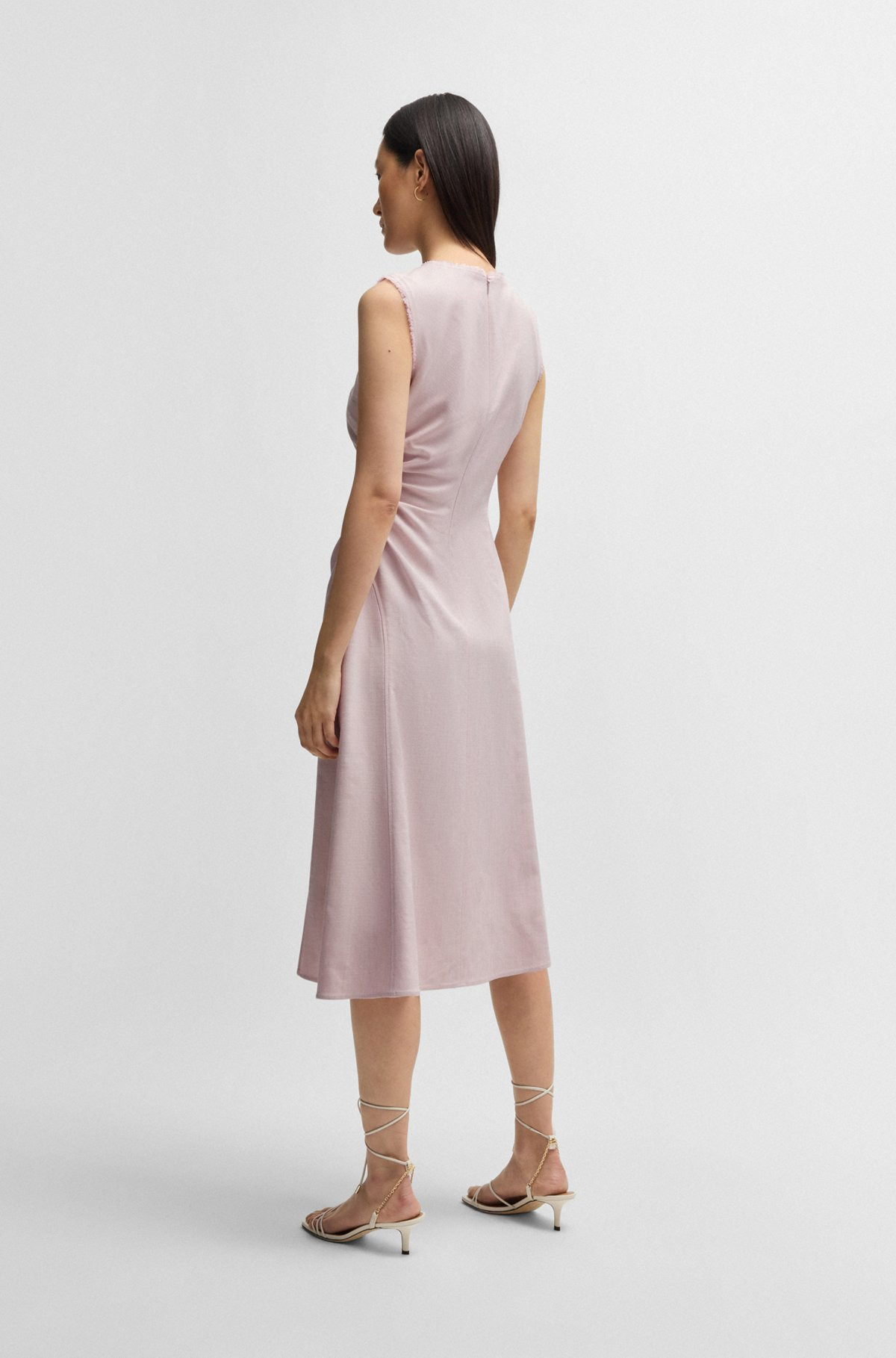 MELANGE DRESS WITH FRAYED AND GATHERED DETAILS - 4