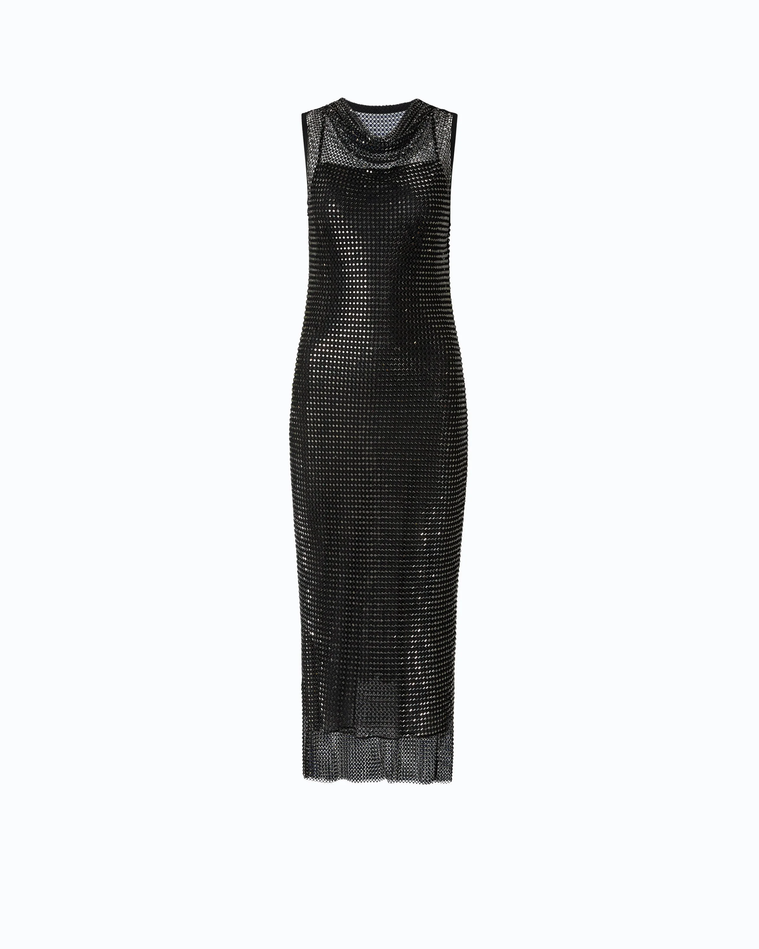 MESH-EFFECT MIDI DRESS WITH RHINESTONES - 1