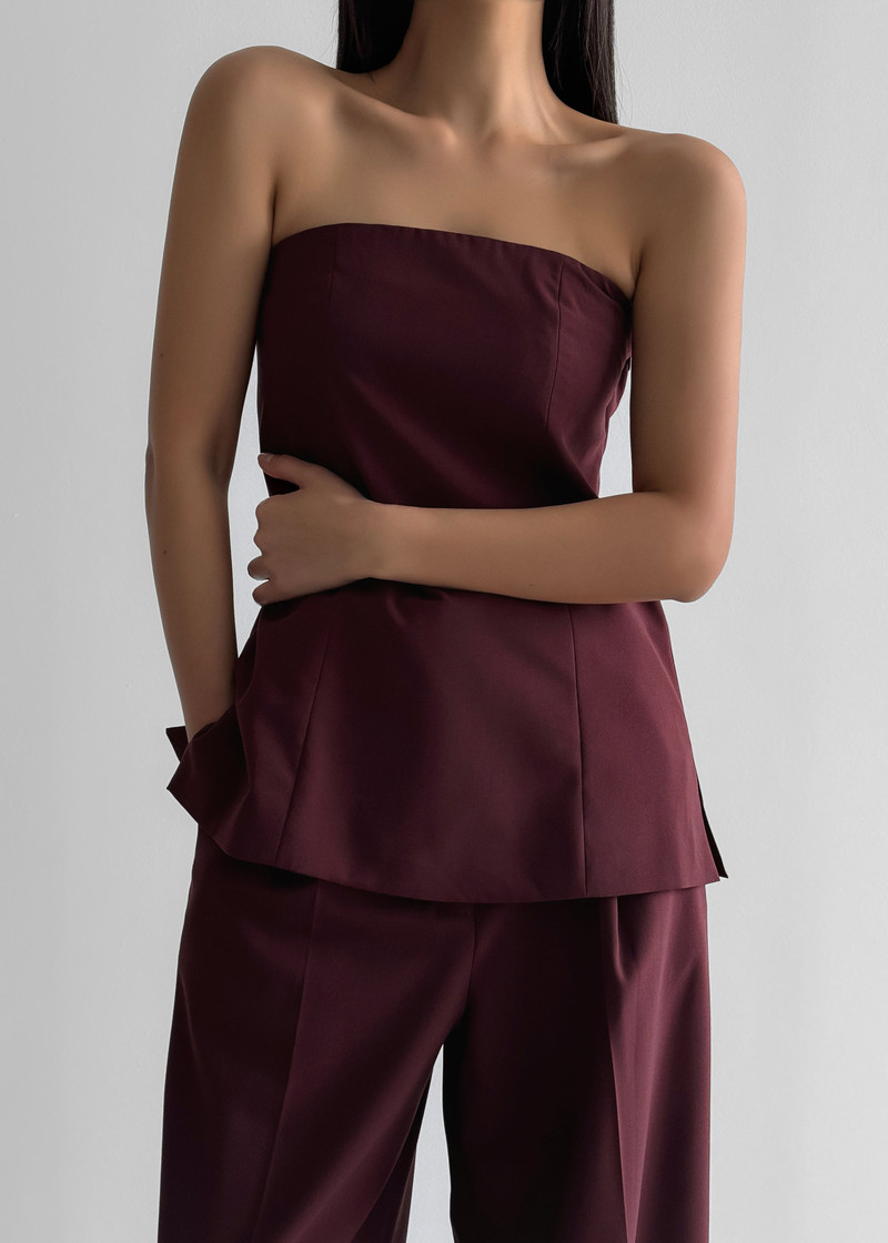 Abbie Strapless Top - Burgundy 9