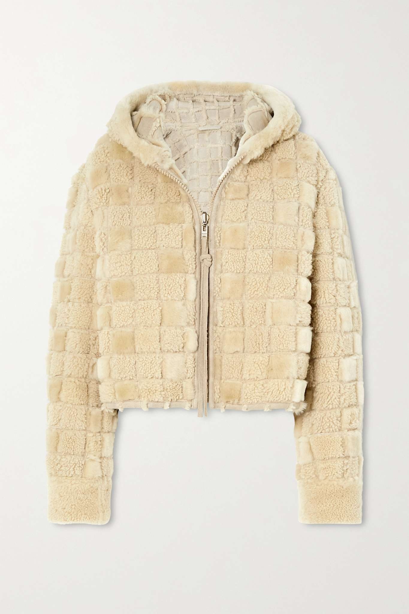 Cropped shearling hooded jacket - 1