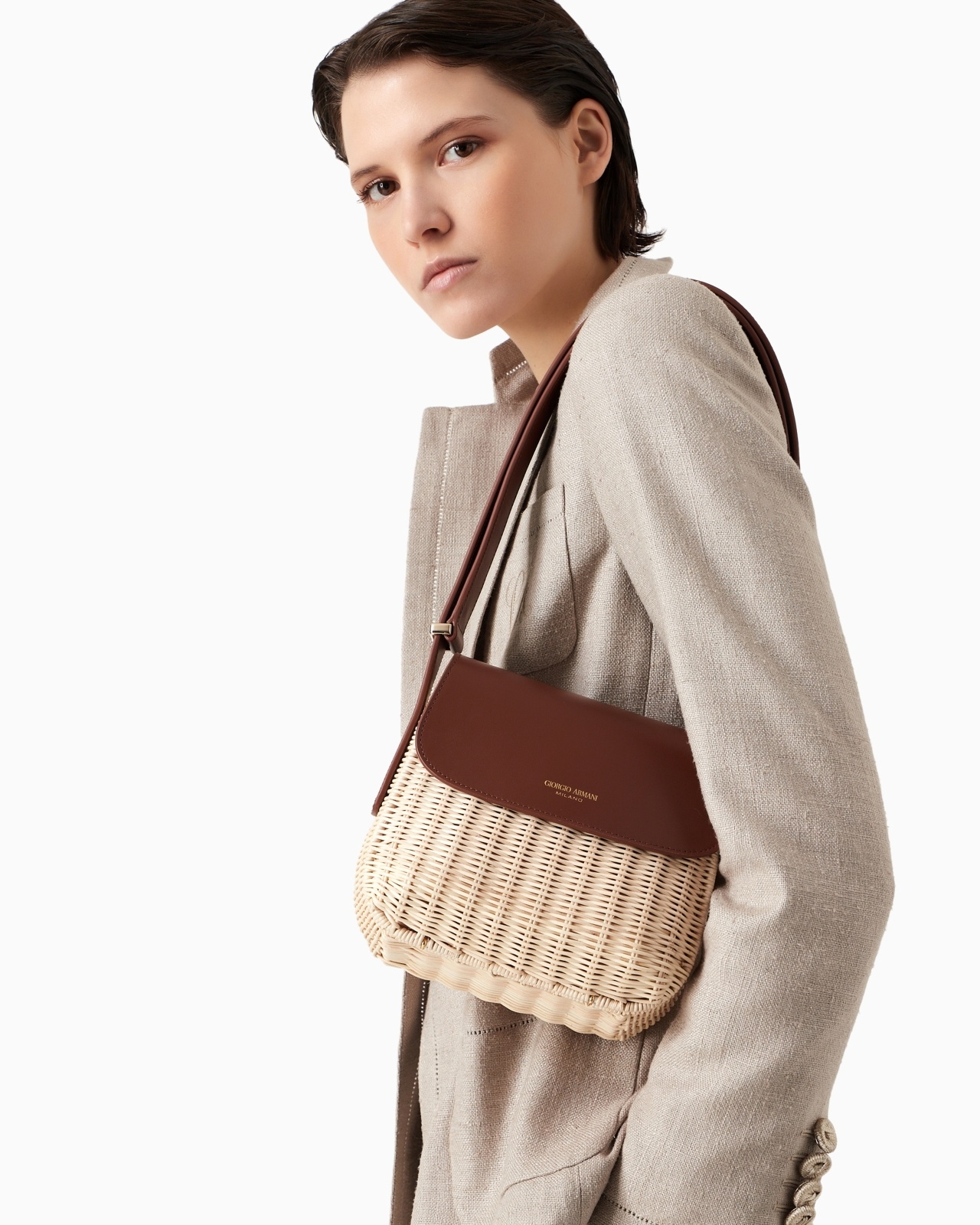 LA PRIMA WICKER AND LEATHER SHOULDER BAG - 6