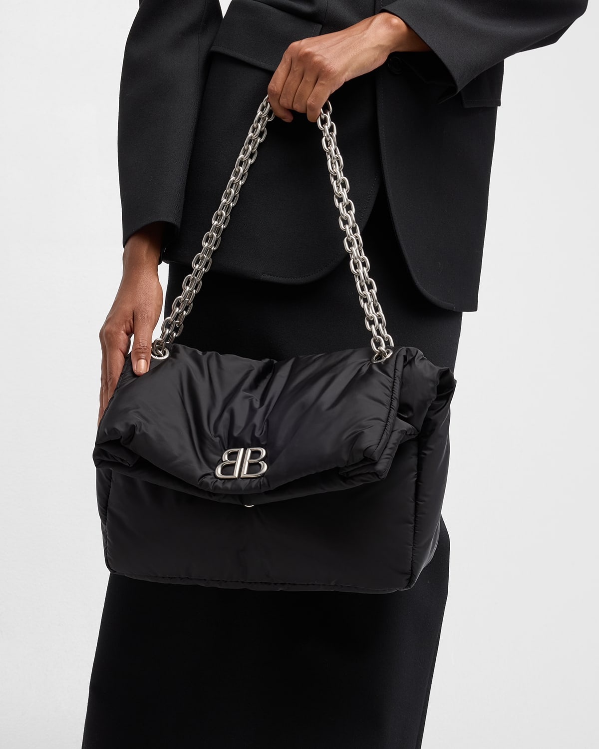 ショルダーバッグ・ポシェット Balenciaga Black Nylon Medium Monaco Shoulder Bag BALENCIAGA Monaco Medium Recycled Nylon Shoulder Bag