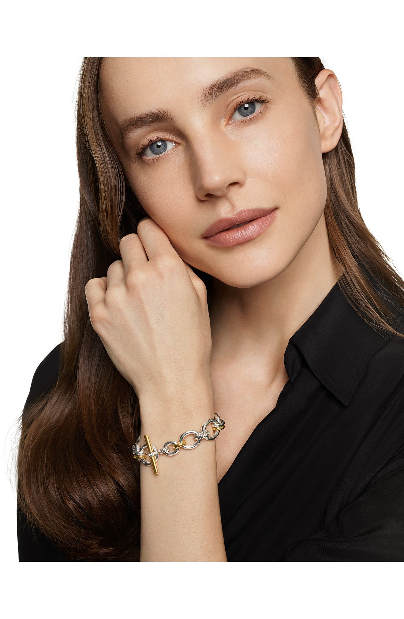 David Yurman Mercer® Chain Bracelet in Sterling Silver with 18K Yellow Gold & Diamonds, 8mm in Diamo - 2