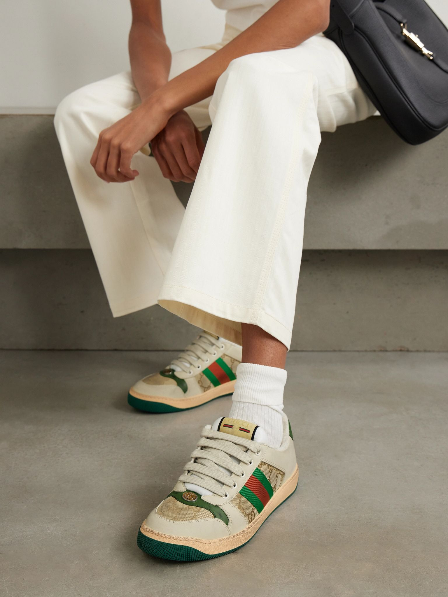 Screener suede, distressed leather and canvas sneakers Beige - 2
